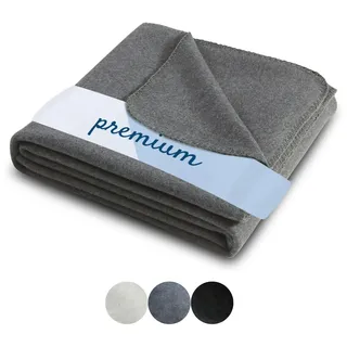 wometo Premium Fleecedecke 140x190 Oeko-TEX dunkelgrau grau Melange | ca. 700g extra dick (Bi-Color) mit Anti-Pilling und Qualitäts-Kettelrand