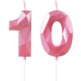 Yiran Geburtstagskerzen Zahlen 10, 5cm 3D Rosa Geburtstagskerzen, Kerzen Geburtstag, Geburtstag Kerzen, Tortendeko Geburtstag, Kuchendeko Geburtstag, Geburtstagskerzen für Geburtstagsdeko, Nummer 10