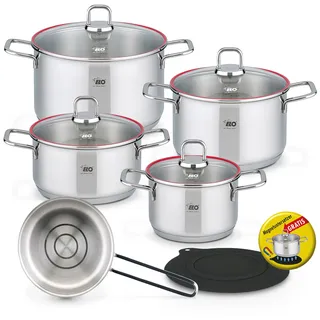 ELO Excellent Topf-Set 5-tlg. 3 x Fleischtopf + Bratentopf + Stielkasserolle + Silikon Topfuntersetzer