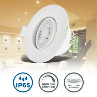 B.K.Licht Ø Einbaustrahler, 68mm 5er Set - 230V, 4,9W, 480Lm, LED dimmbar, IP65, warmweiß, weiß