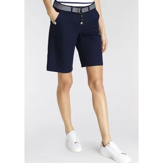 Chinoshorts DELMAO, Damen, Gr. 42, N-Gr, blau (marine), Web, Obermaterial: 98% Baumwolle, 2% Elasthan, gestreift, unifarben, A-Linie kniefrei, Hosen Chinoshorts, zum Krempeln, mit passendem Gürtel, Topseller