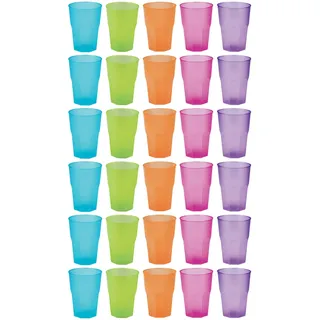 idea-station Cocktail Becher plastik 30 x 350 ml - mehrweg Plastikbecher bunt - Partybecher hartplastik - Trinkbecher kunststoff