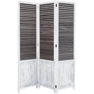 Homestyle4u Paravent 3-tlg. 120/170 cm Weiß shabby washed , Holz , 120x170x2 cm , Wohnzimmer, Raumteiler, Paravents