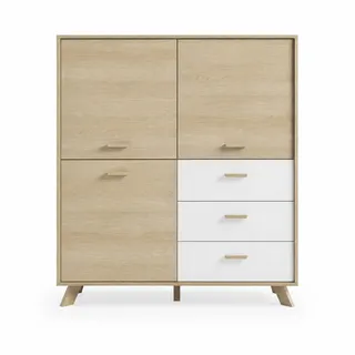byLIVING Highboard 120 x 131 x 36,5 cm Eiche Bianco / Weiß