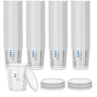 Benbow Profi-Messbecher 100x 1370ml mit Deckel mit vielfältiger Skalierung - Becher mit Skala Lackmischbecher Meßbecher Lackbecher