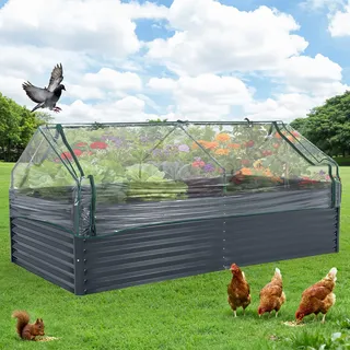 Hochbeet 240x120x60 cm mit Abdeckung Pflanzkasten, Gewächshaus, rostfrei