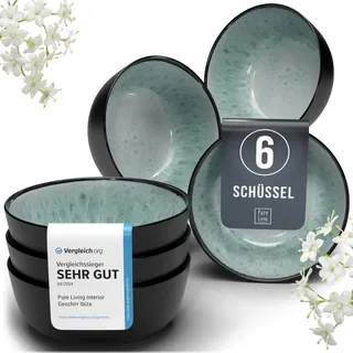 Steingut Müslischalen 6 Personen Ibiza TESTSIEGER, Traumhaftes Mediterranes Steingut Müsli Schüssel Set, Kleine Schüssel, Müslischale - Pure Living in Salbeigrün