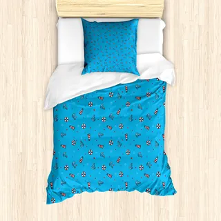 ABAKUHAUS Leuchtturm Mantele, Tupfen Meer, Milbensicher Allergiker geeignet mit Kissenbezügen, 135 cm x 200 cm - 80 x 80 cm, Blau, Rot, Weiß - Bunt