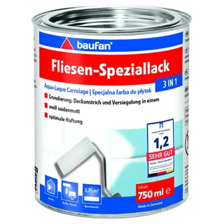 Baufan Fliesen-Speziallack 3 in 1 weiß seidenmatt - Fliesenlack Badezimmer, Küche und Innen-Wohnräume, Fliesenfarbe für Deckanstrich, Grundierung & Versiegelung