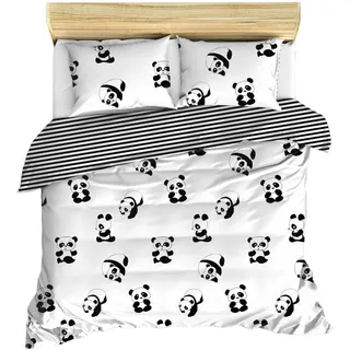 WELL HOME MOBILIARIO & DECORACIÓN Bettbezug-Set + 2 Kissenbezüge, 240 x 220 cm, Schwarz und Weiß