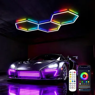 DIKHEE RGB LED Sechseck Deckenleuchte 3 Hexagon LED Dimmbar Licht mit Fernbedienung RGB Musik-Sync & App-Steuerung,DIY Spleißen Leuchte für Gamer Zimmer, Wohnzimmer, Wanddeko und Zimmer Deko