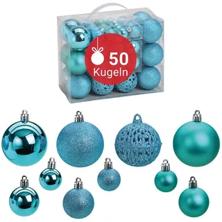 WOMA Christbaumkugeln Set Türkis & 22 weiteren Farben - 50er & 100er Weihnachtskugeln Set - Weihnachtskugeln Kunststoff - Weihnachtsbaum Deko & Christbaumschmuck