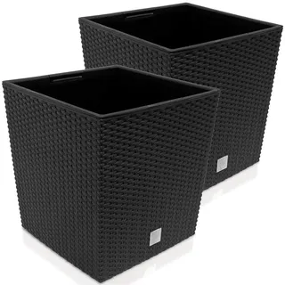 Deuba 2X Blumentopf 65L 40x40x41cm Rato Low Innentopf Mit Griffen Wetterfest Rattanoptik Pflanzkasten Übertopf Pflanzkübel Blumenkasten Quadratisch Anthrazit