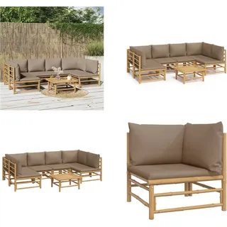 vidaXL 7 tlg. Garten Lounge Set mit Taupe Kissen Bambus - Garten Lounge Set - Garten Lounge Sets - Lounge Set - Gartenmöbel Set - Braun