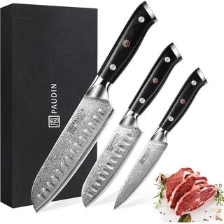 PAUDIN Damastmesser Set 3-teilig Santoku Küchenmesser VG10 Kern