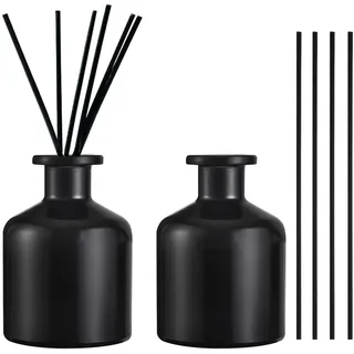 2 Stück 150ml Diffuser Glas, Raumduft Diffuser, Duftstäbchen, Matte Glasflaschen, Leere Diffusorflasche Glas, mit 10 Duftstäbchen, für Raumduft und Aromatherapie, Zuhause, Büro, DIY Ersatz (Schwarz)