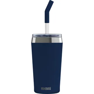 Sigg Helia Kaffeebecher to go (0.45 L / 0.6 L), doppelwandig isolierter Thermobecher mit Glas-Strohhalm, auslaufsicherer Tumbler aus Edelstahl für heisse & kalte Getränke, Night Ink