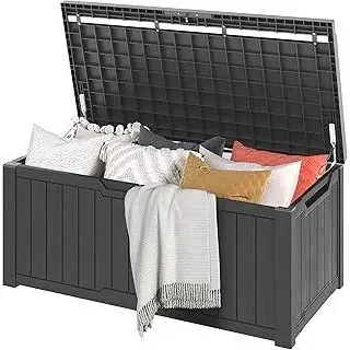 DWVO Auflagenbox Aufbewahrungsbox Garten Kissenbox Gartenbox Outdoor Gartentruhe |Wasserdicht Gasdruckfeder|Für Sitzauflagen Gartengeräte & Kinderspielzeug|450 Liter 142.1x67.7x60cm|Dunkelgrau