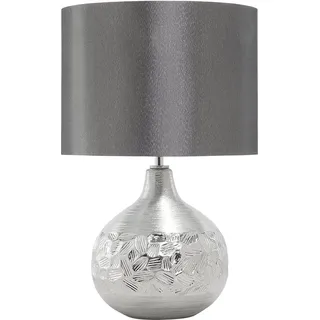 BELIANI Tischlampe Silber geschwungener Porzellanfuß Stoffschirm Grau Kabel mit Schalter Moderner Glamouröser Stil - Grau, Silber