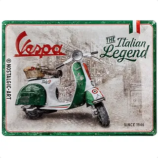 Nostalgic-Art Retro Blechschild, 30 x 40 cm, Vespa – Italian Legend – Geschenk-Idee für Roller-Fans, Original Lizenzprodukt (OLP), aus Metall, Werkstatt-Deko im Vintage Design, Blechschilder Sprüche