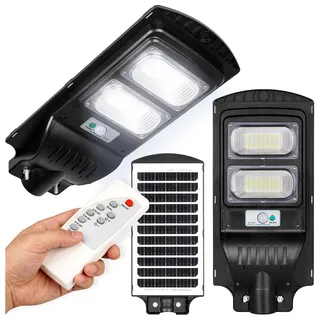 LED Solar Gartenleuchte 6000K Kaltweiß 2000lm 100W 120° IP65 PIR Bewegungsmelder Mastleuchte Fernbedienung Schwarz - Schwarz