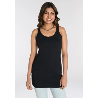 Longtop LAURA SCOTT, Damen, Gr. 46, schwarz (schwarz, schwarz), Jersey, Obermaterial: 95% Baumwolle, 5% Elasthan, unifarben, Basic, sehr figurbetont Po-bedeckend, Rundhals, Tops Longtop, mit Stretchanteil, Topseller