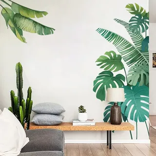 Runtoo Wandtattoo Palme Blätter Wandsticker Tropische Grüne Wandaufkleber Kinderzimmer Babyzimmer Schlafzimmer Wanddeko