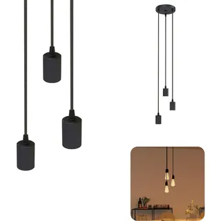 SSC-LUXon PARU Hängeleuchte 3-flammig Retro schwarz - Industrial Style Pendellampe mit Textilkabel höhenverstellbar für E27 Lampen