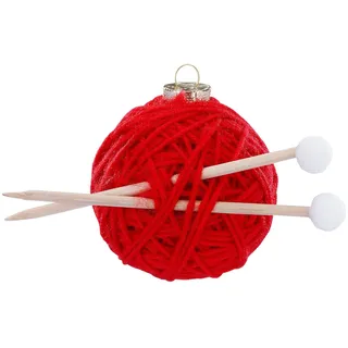 Holly & Jolly - Weihnachtskugel Strickgarn, ca. 7,5 cm | Christbaumkugel aus Glas, handbemalt, Weihnachtsbaumschmuck in Rot, mit Wolle, Weihnachtsdeko für Innen