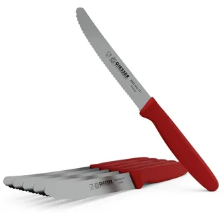 Giesser seit 1776 - Made in Germany - Tomatenmesser 6er Set rot, Klinge 11 cm, rutschfest, kleines Universalmesser spülmaschinenfest, rostfrei