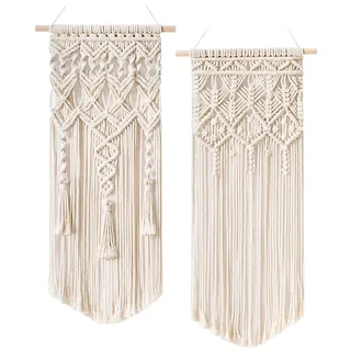 Mkouo 2 Pcs Makramee Wandbehang Boho Deko Chic Gewebte Wandteppich - Schöne Wohnungs-Schlafzimmer-Hochzeit-Apartment-Raumdekoration Home Decor, 71cm (L) x 33cm (W) and 73cm (L) x 33cm (W)