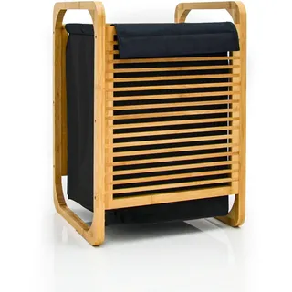 Dune Design 50L Wäschekorb Bambus mit Deckel und Wäschesack - 40x36x57 Holz Wäschesammler