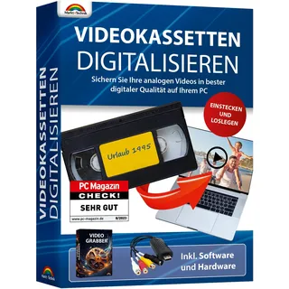 Markt + Technik Videokassetten Digitalisieren 2024 - analog Audio und Video Konverter - VHS Kassetten digitalisieren - von jeder analogen Quelle - VHS, VCR, DVD Video Rekorder für Windows 11/10 / 8/7