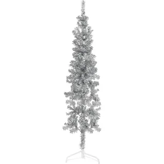 The Living Store Künstlicher Halb-Weihnachtsbaum Ständer Schlank Silbern 150 cm - Silber