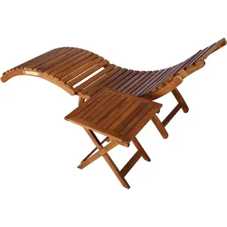 vidaXL Sonnenliege mit Tisch und Auflage Massivholz Akazie - Taupe