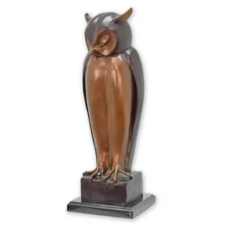 Casa Padrino Luxus Bronze Deko Figur Eule Bronze / Schwarz 18 x 18 x H. 52 cm - Bronze Deko Skulptur - Schreibtisch Deko - Deko Accessoires - Luxus Accessoires - Bronze, Schwarz