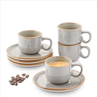 Sänger Espressotassen SET RIO Perlgrau - 8 teilig aus Steingut , Grau , Keramik , kratzfest , Geschirr, Tassen, Espressotassen