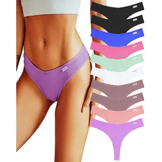 FINETOO 10er Damen Baumwoll Strings Set Tanga Unterhosen Frauen Weich Unterwäsche Niedrige Taille Slips Atmungsaktive Pants S-XL