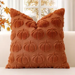 JOTOM 1 Stück Kürbis Kissenbezug, Plüsch Kurze Wolle Dekorativ Zierkissenbezüge Herbst Boho Kissenhüllen Sofakissen Moderne Kissenbezüge Herbstdeko für Wohnzimmer Garten (40x40cm, Rost)