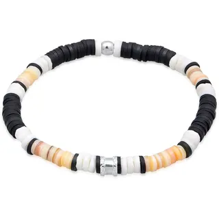 Armkette KUZZOI "Armband Herren Heishi Fimo Beads Vintage Surfer 925 Silber" Gr. 190, schwarz, Armbänder, Herren, 190, Silber 925 (Sterlingsilber), Armkette