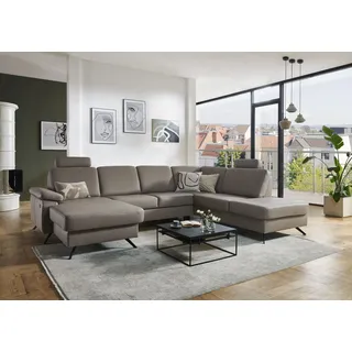 die planbar Wohnlandschaft Leder U-Form 3-Sitzer Grau