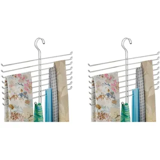 iDesign Hängeaufbewahrung für Schals, kleiner Hängeorganizer aus Metall für Schals, Krawatten und Gürtel, knitterfreie Schal Aufbewahrung mit 8 Stäben und 1 Haken, silberfarben (Packung mit 2)