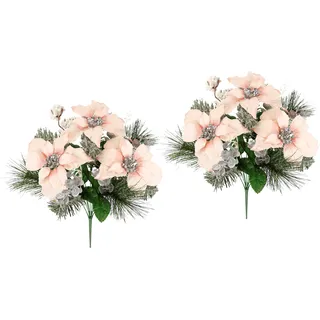 I.GE.A. Kunstblumenstrauß "Bouquet Poinsettia mit Tannenzweigen" 2er Set Eukalyptus Baumwolle Adventsdeko Weihnachtsdeko Christstern, hellrosa