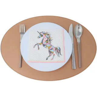 Nikalaz Oval Platzsets aus Recyceltem Leder, 4 Stück Tischsets, Tisch-Matten, Platzdeckchen 45.7 x 33 cm (Camel)