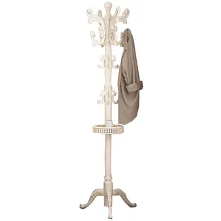 GIZNXBA Garderobenständer Vintage, Standgarderobe Holz, Kleiderständer Holz Mit 14 Haken, Ablagefach, Stabile Basis Für Den Eingangsbereich des Home-Office-Flurs (Color : Ivory White, Size : B)