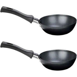 Syntrox Germany Universal Wok Grill Pfännchen Emailliert – Antihaft-Zubehör für Raclette & Crêpes-Maker, Ø12 cm, Robust & Vielseitig (2 Stück) - Schwarz