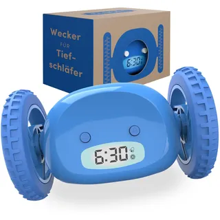 CLOCKY Lauter Wecker Digital Wecker Laut für tiefschläfer Erwachsene Jugendliche Lustig für schwerhörige schwere Schläfer auf Rädern Weglaufen Fahrender Springen Wegrollen Lustiges Geschenk (Blau)