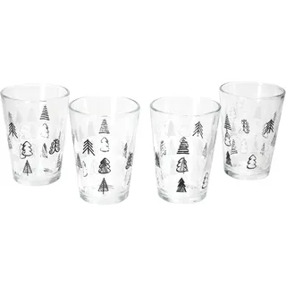 Ritzenhoff & Breker Weihnachtsbaum 4er Set Glühweingläser I 240ml, H 11cm I Tee-Glas mit Tannenbaum-Dekor in Schwarz & Weiß I Weihnachtsglas für Kaffee, Eierlikör & Co an Nikolaus & zum Advent