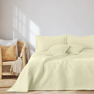 AmeliaHome Tagesdecke 200x220 cm Bettüberwürf zweiseitig Ultrasonic Ophelia | Steppung Polyester Creme