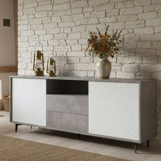 Dmora - Kommode Garofano, Buffetschrank mit 2 Türen und 2 Schubladen, elegantes Wohnzimmer-Sideboard, TV-Schrank, 100 % Made in Italy, 184 x 45 x 77 cm, Weiß und Zement